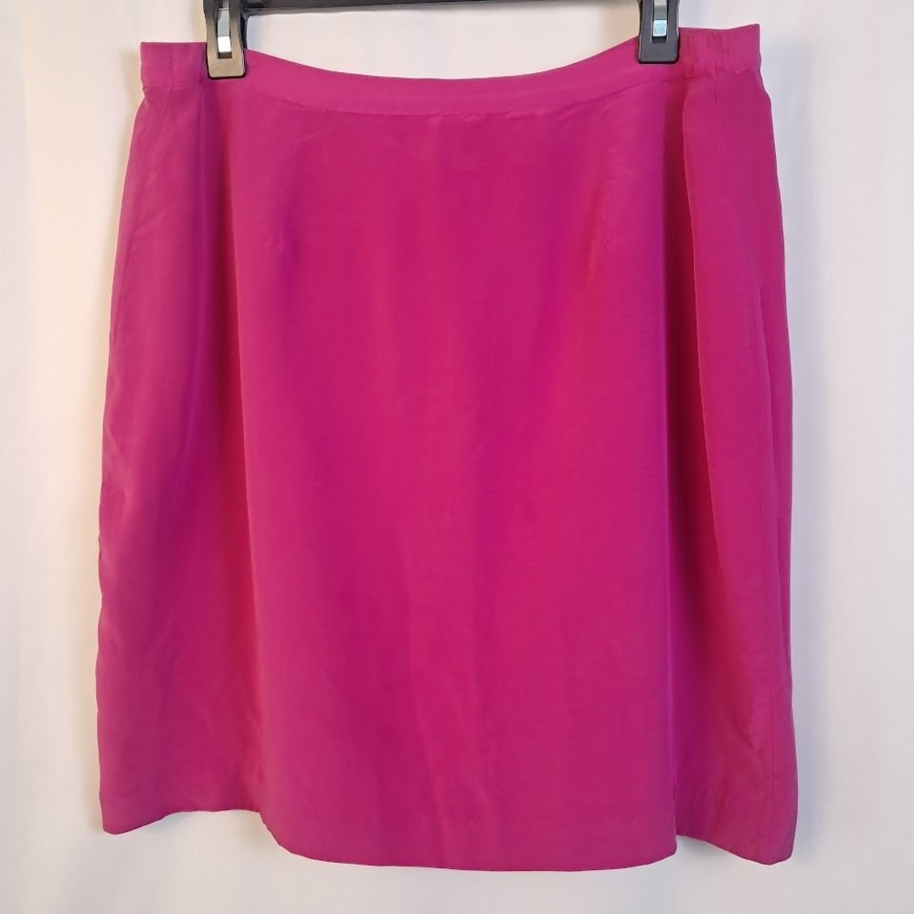 Vintage VICTORIA HOLLEY Sz 8-10 100% Silk Skirt Fuchsia Pink‎ Knee Length Career